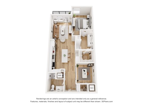 Floor plan for 1 bed, 2 baths, 978 sqft